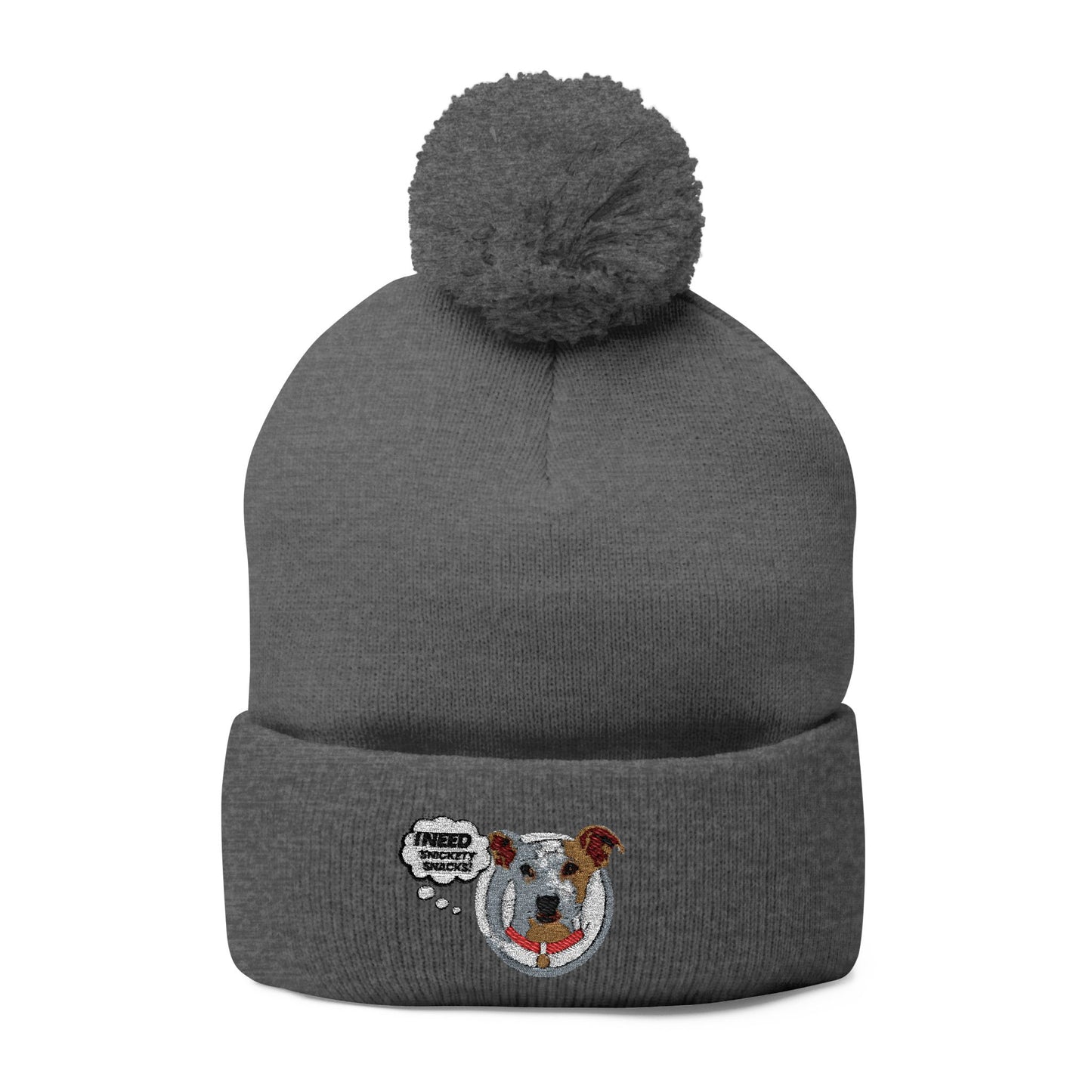 Embroidered Pom-Pom Beanie — Cute Dog Face Knit Cap