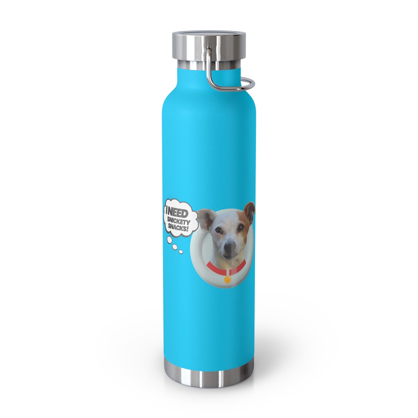 22oz Insulated Water Bottle — Cute Dog "I Need Biscuits" Design