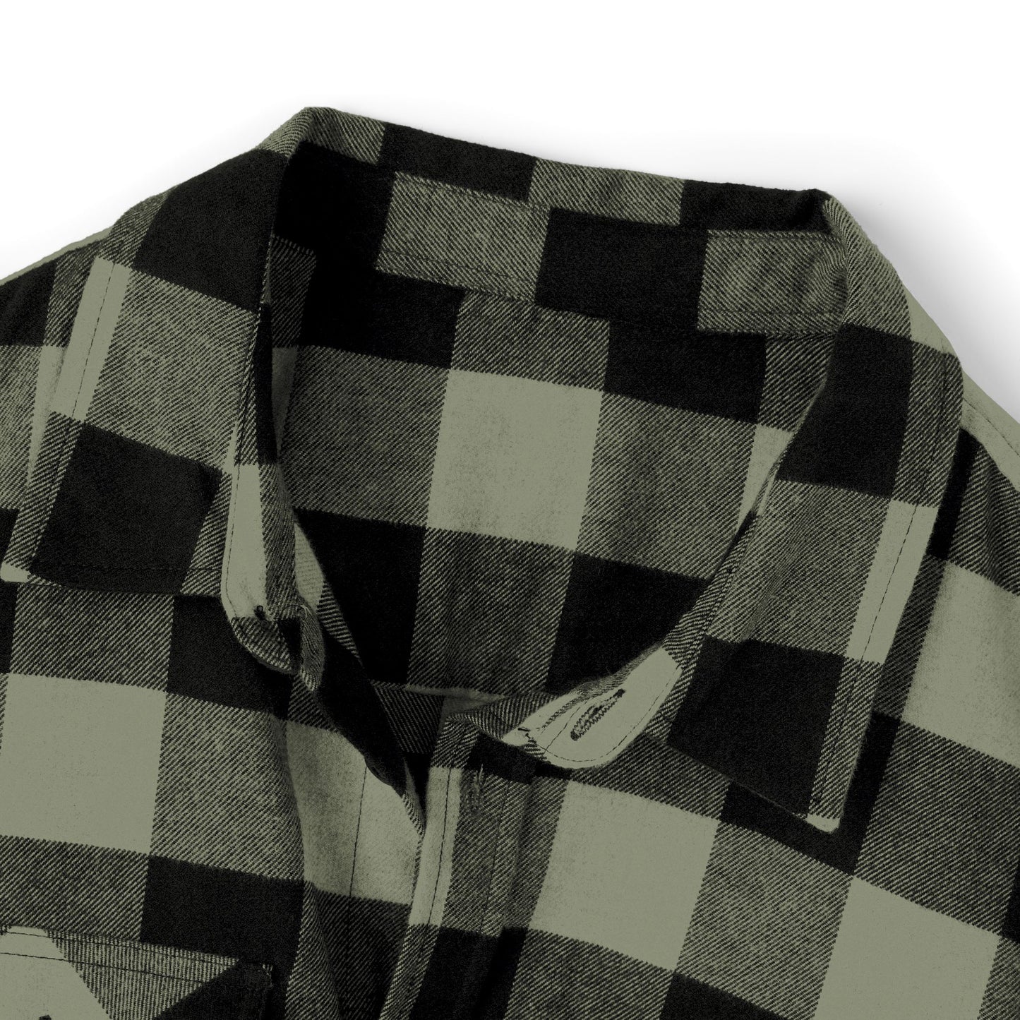 Green & Black Buffalo Plaid Flannel Shirt — Casual Unisex Button-Up with Chest Logo