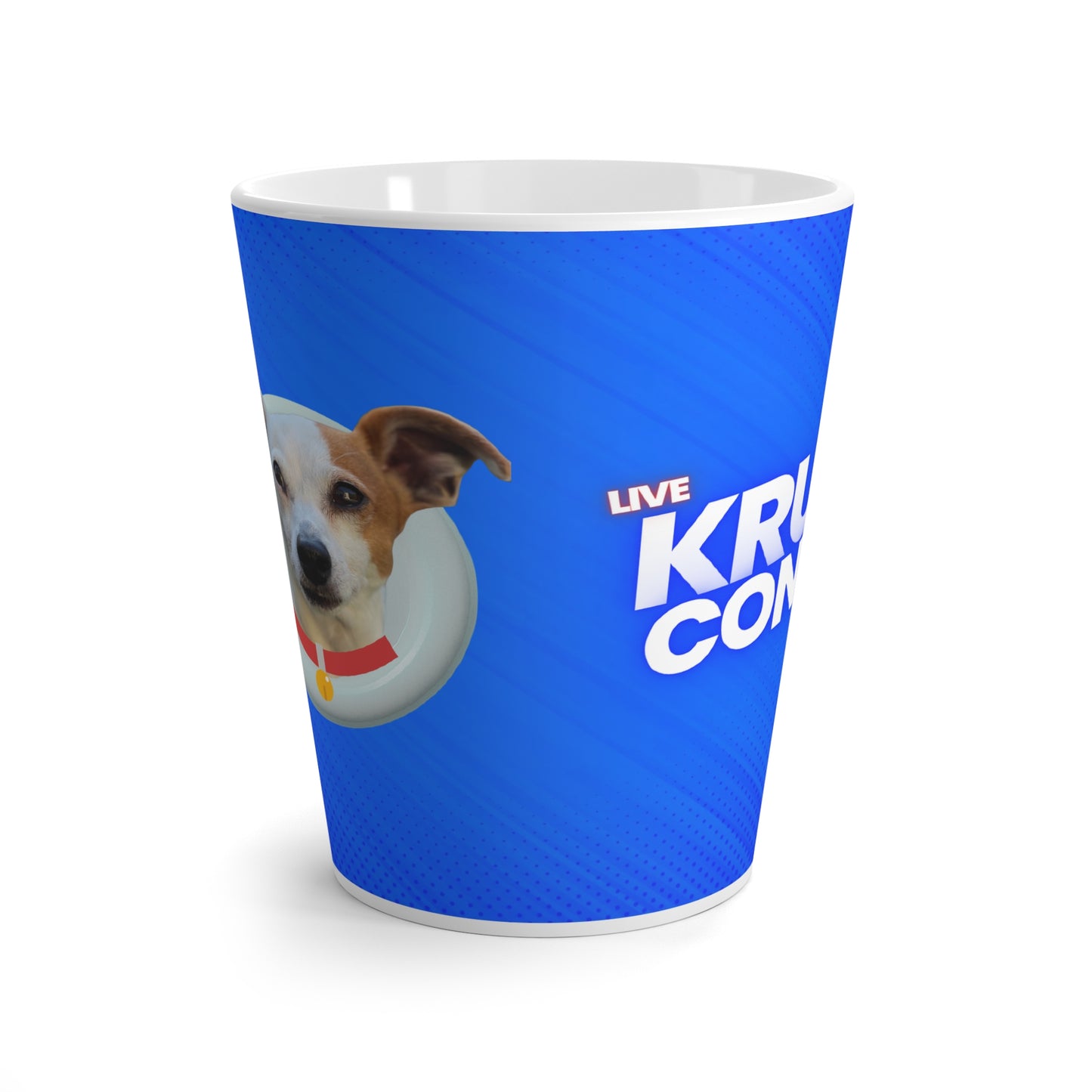 Latte Mug — Cute Dog Comic Design 'I Need Snickety Snacks' Blue Coffee Cup