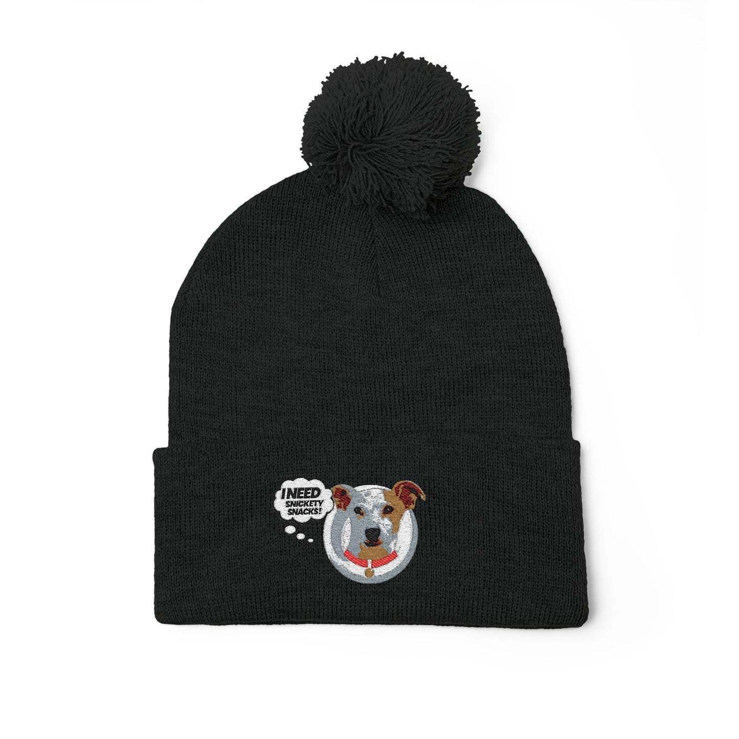Embroidered Pom-Pom Beanie — Cute Dog Face Knit Cap