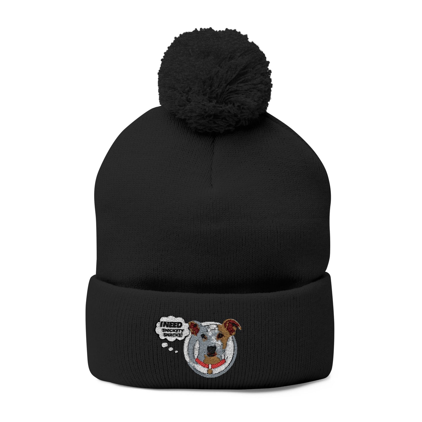 Embroidered Pom-Pom Beanie — Cute Dog Face Knit Cap