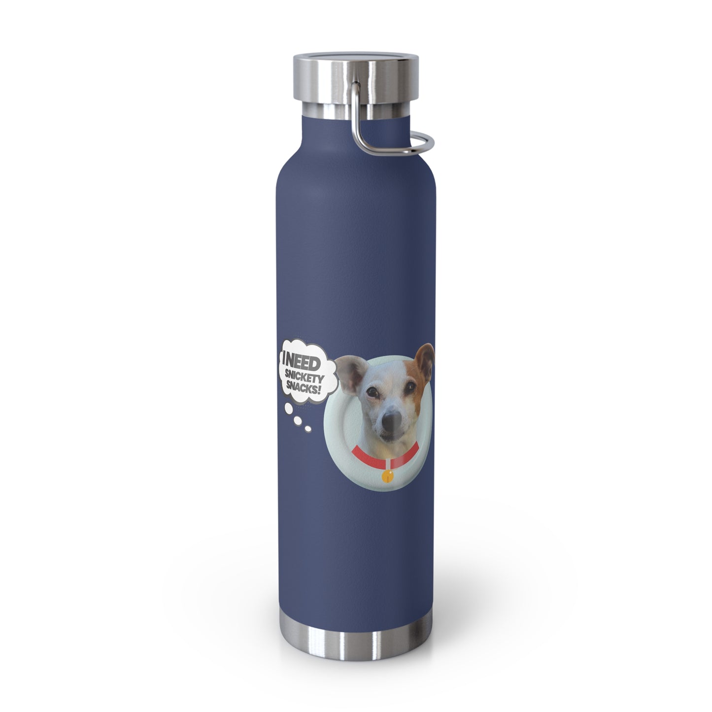 22oz Insulated Water Bottle — Cute Dog "I Need Biscuits" Design