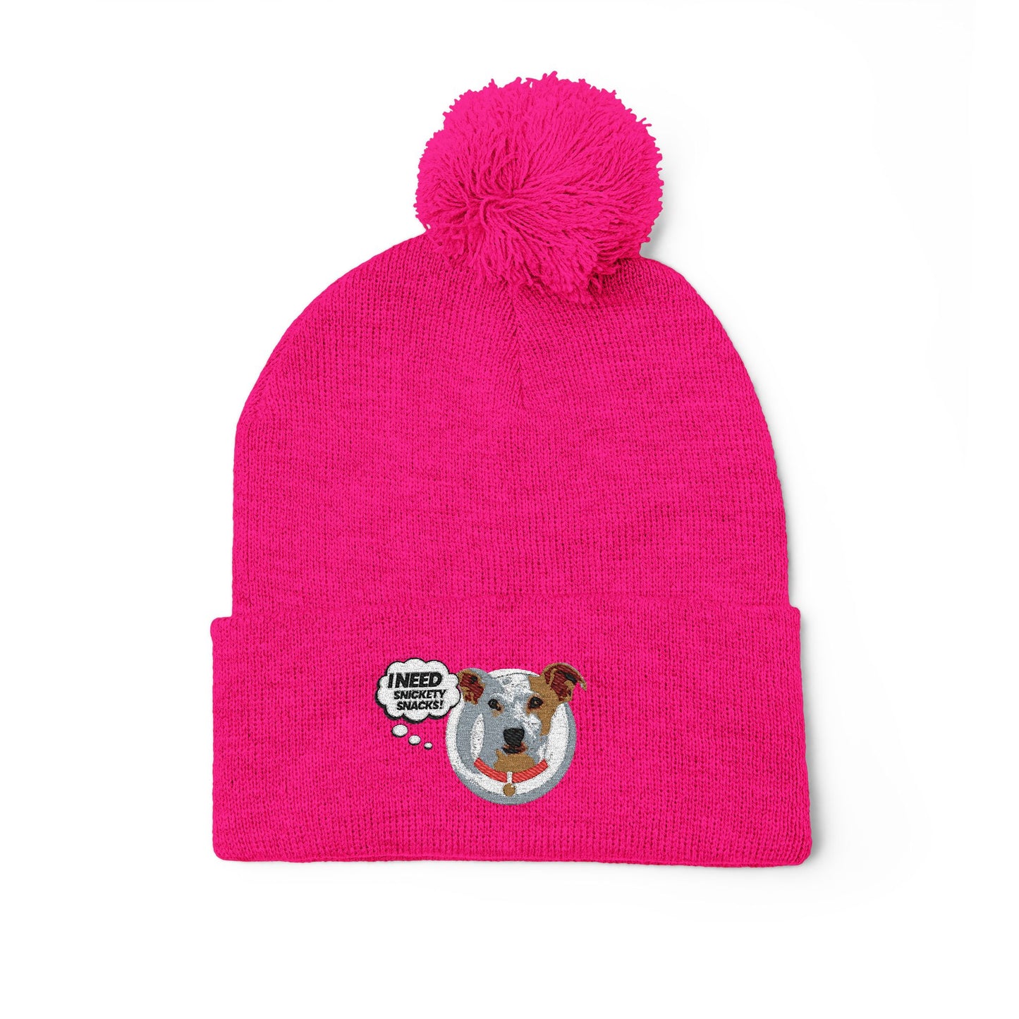 Embroidered Pom-Pom Beanie — Cute Dog Face Knit Cap