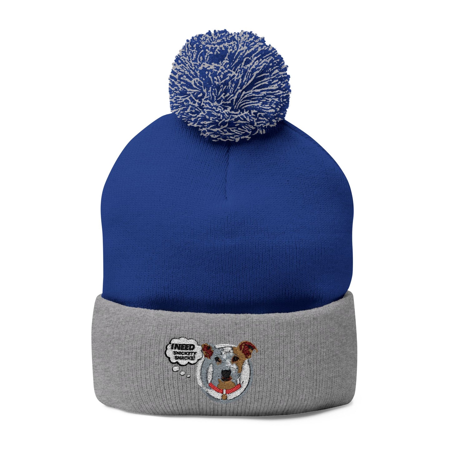 Embroidered Pom-Pom Beanie — Cute Dog Face Knit Cap