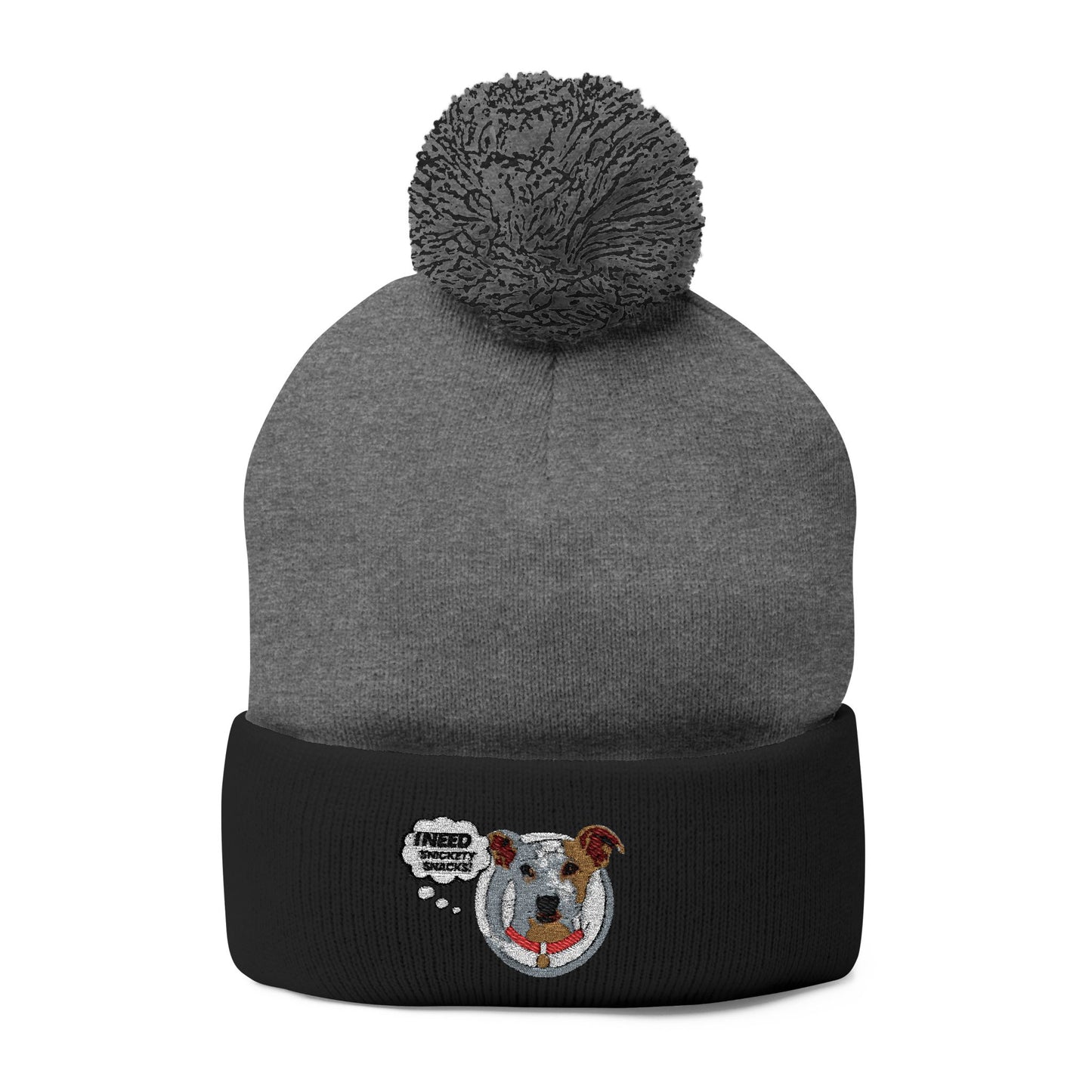 Embroidered Pom-Pom Beanie — Cute Dog Face Knit Cap