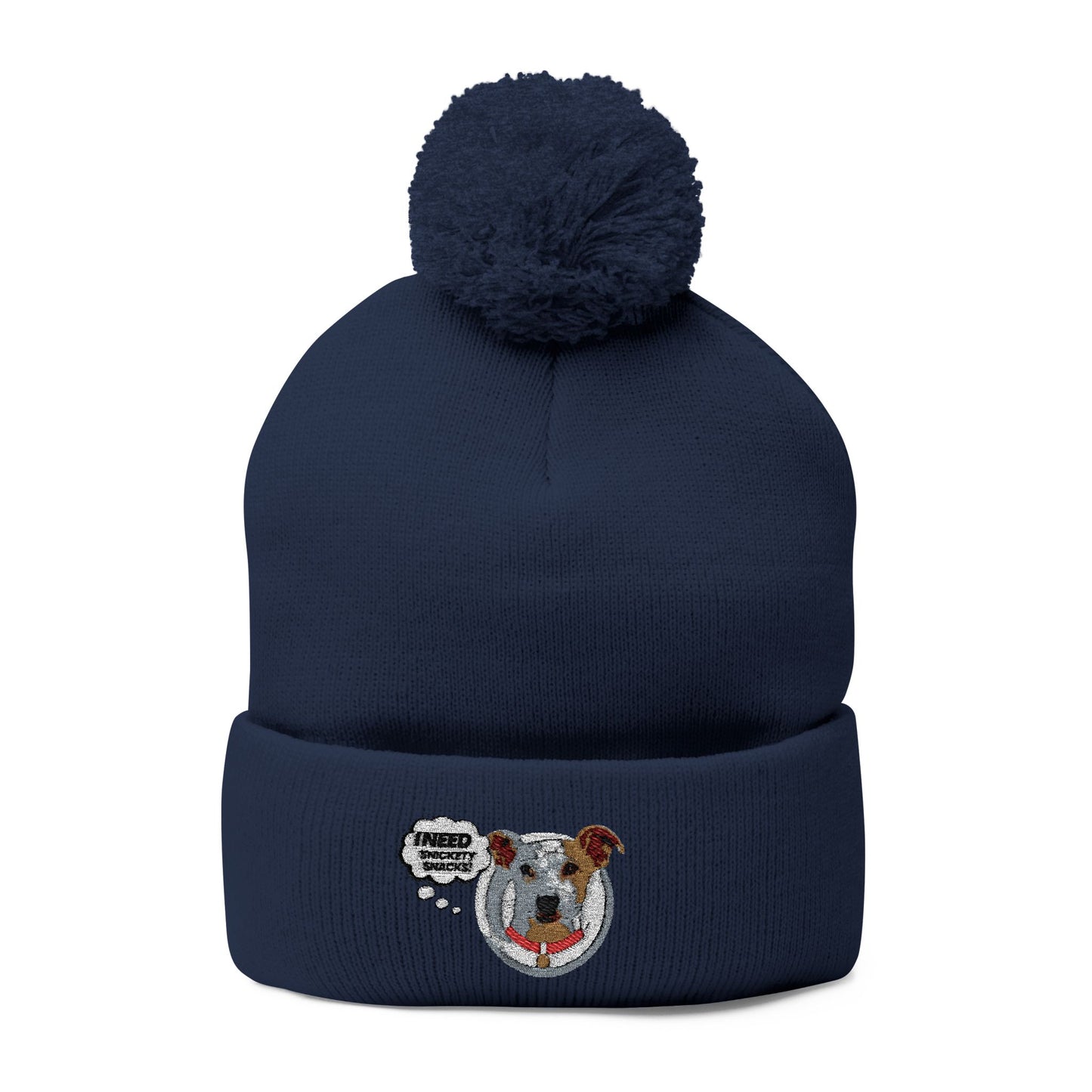 Embroidered Pom-Pom Beanie — Cute Dog Face Knit Cap