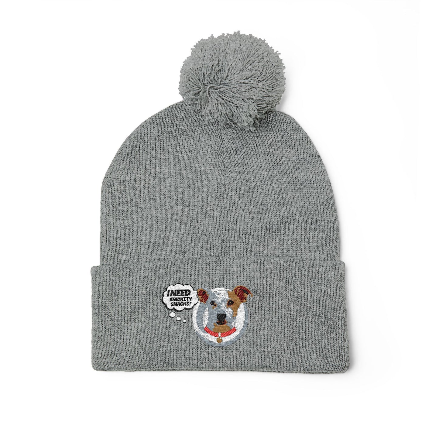 Embroidered Pom-Pom Beanie — Cute Dog Face Knit Cap