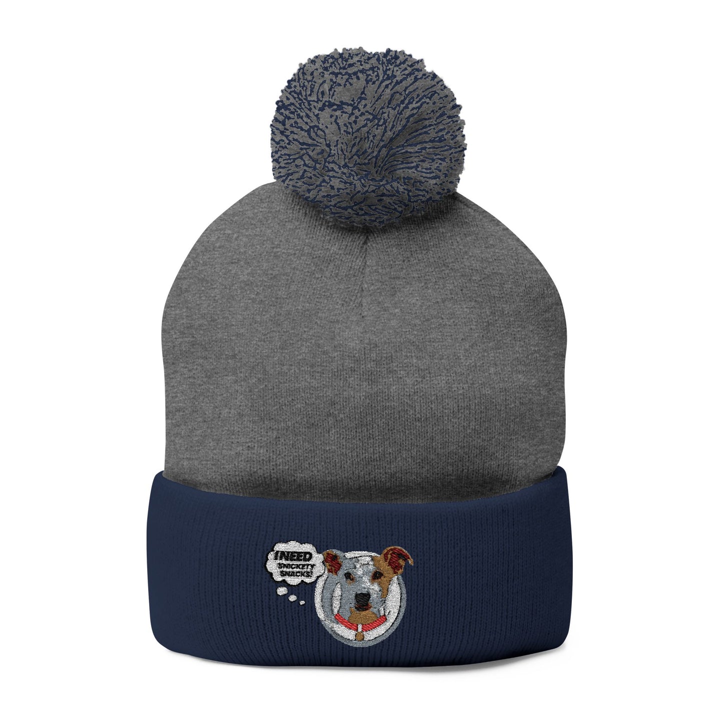 Embroidered Pom-Pom Beanie — Cute Dog Face Knit Cap
