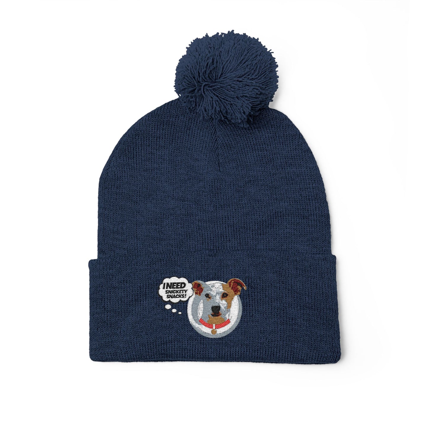 Embroidered Pom-Pom Beanie — Cute Dog Face Knit Cap