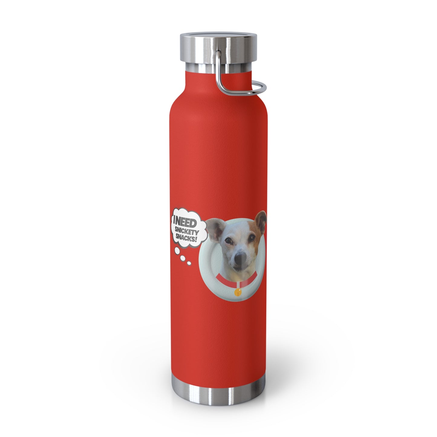 22oz Insulated Water Bottle — Cute Dog "I Need Biscuits" Design
