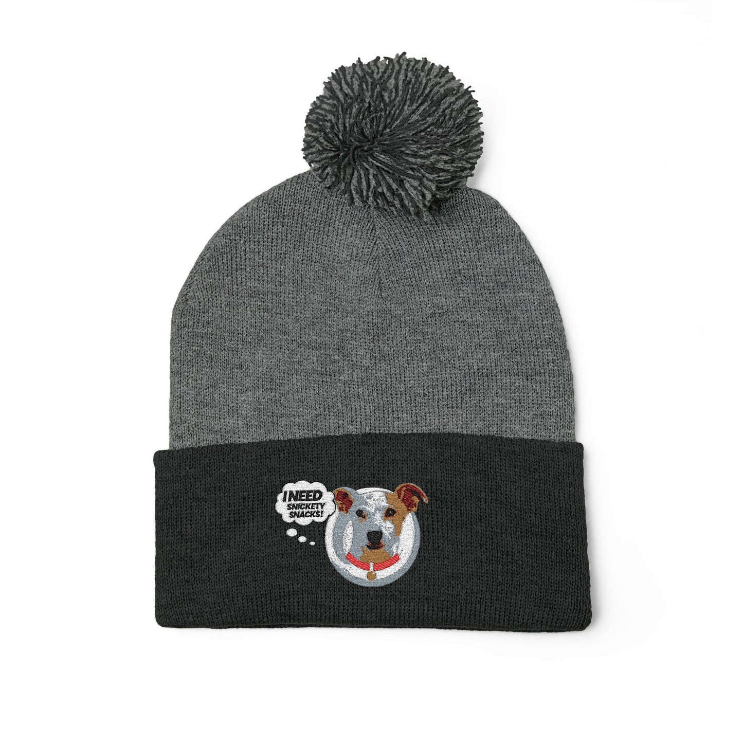 Embroidered Pom-Pom Beanie — Cute Dog Face Knit Cap
