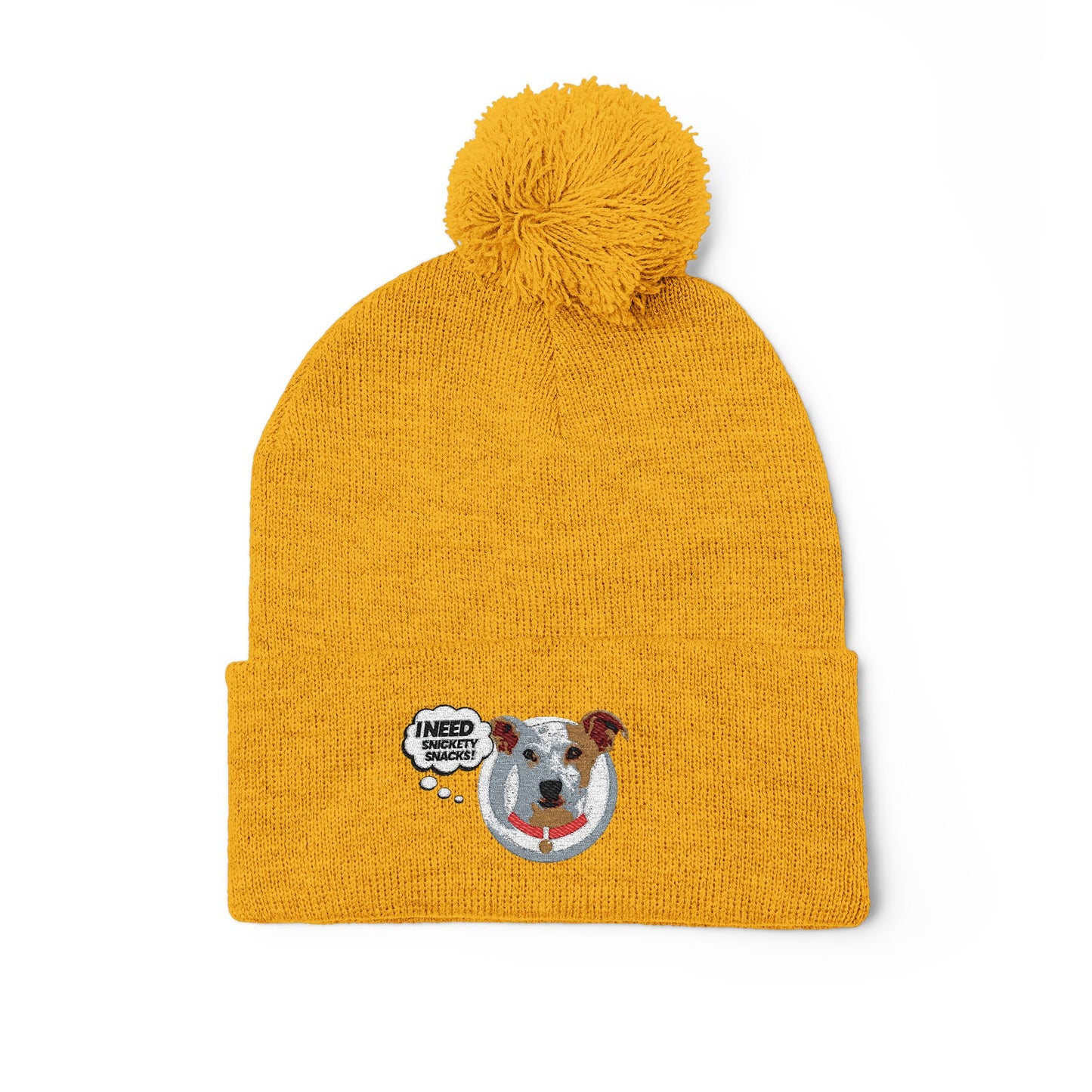 Embroidered Pom-Pom Beanie — Cute Dog Face Knit Cap