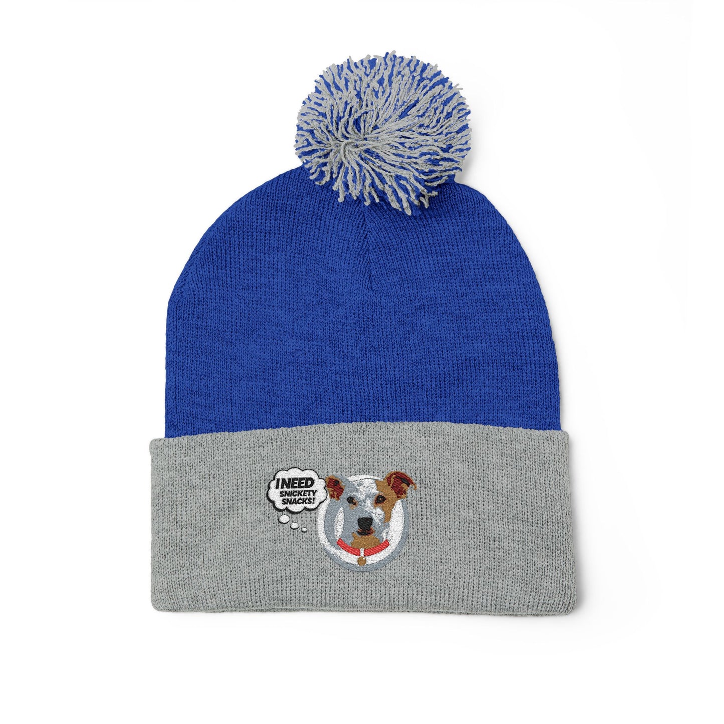 Embroidered Pom-Pom Beanie — Cute Dog Face Knit Cap