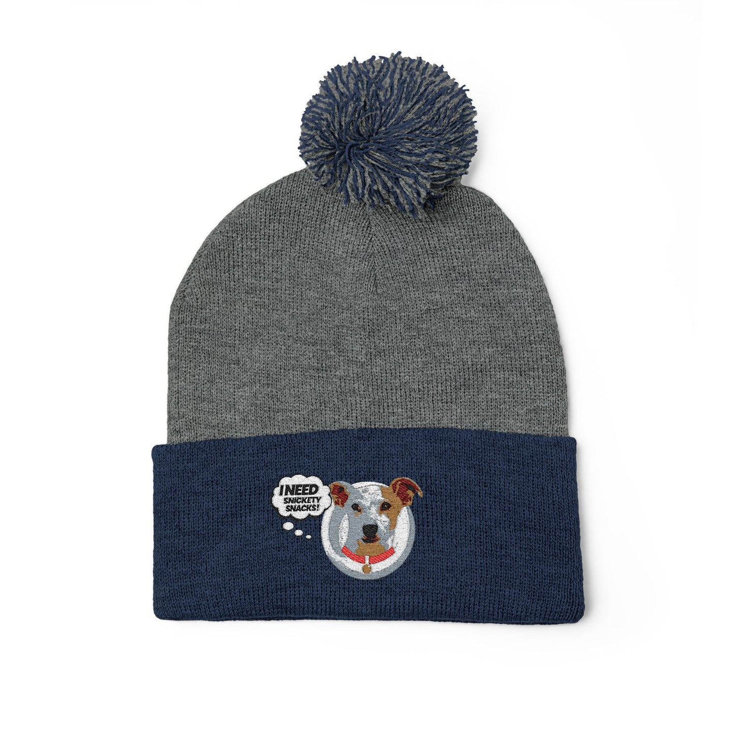 Embroidered Pom-Pom Beanie — Cute Dog Face Knit Cap
