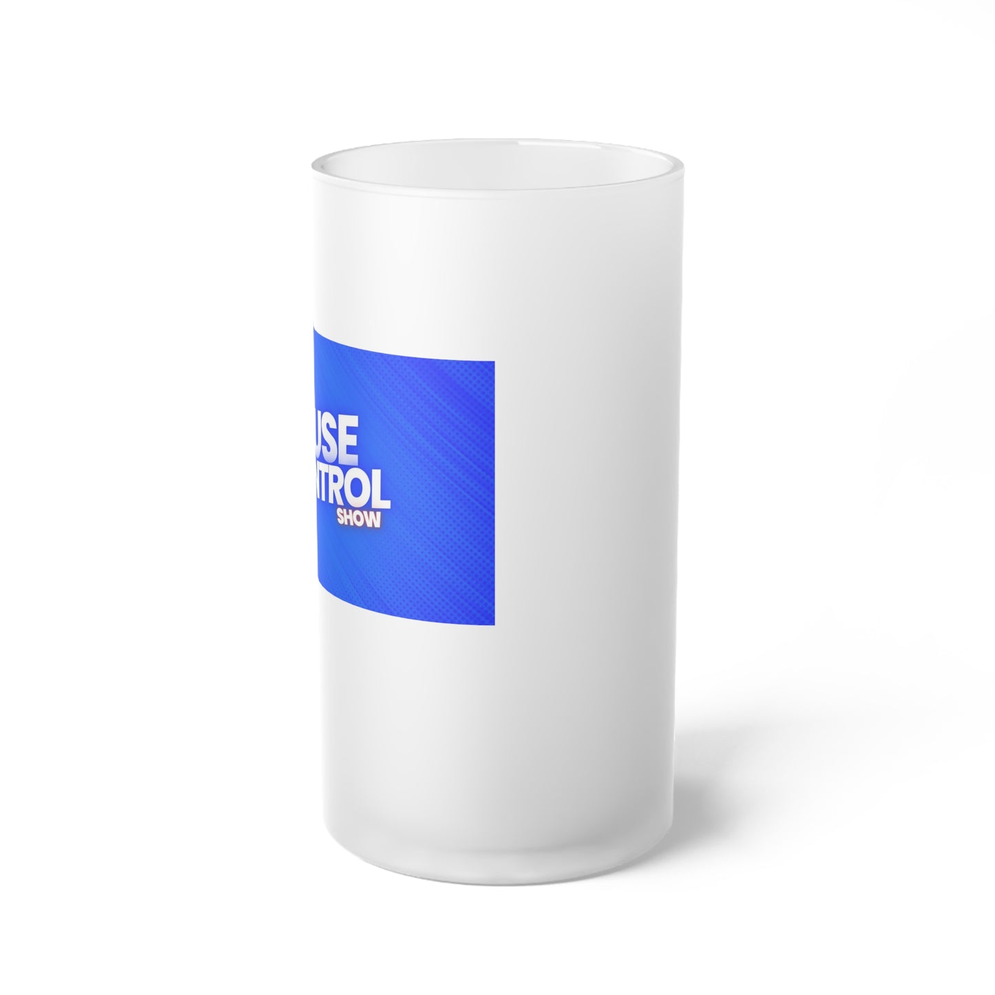 Frosted Glass Beer Mug — Bold Blue ‘Noise Control’ Brew Stein