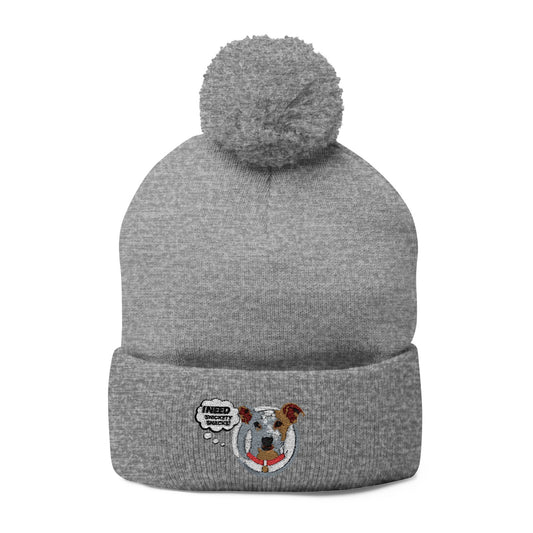 Embroidered Pom-Pom Beanie — Cute Dog Face Knit Cap