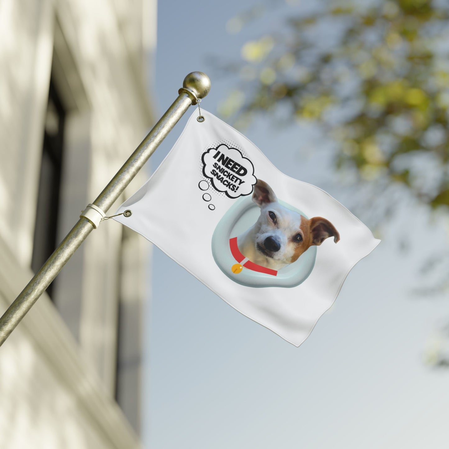 Dog Flag - "I Need Snickety Snacks!" Double-Sided Garden Banner
